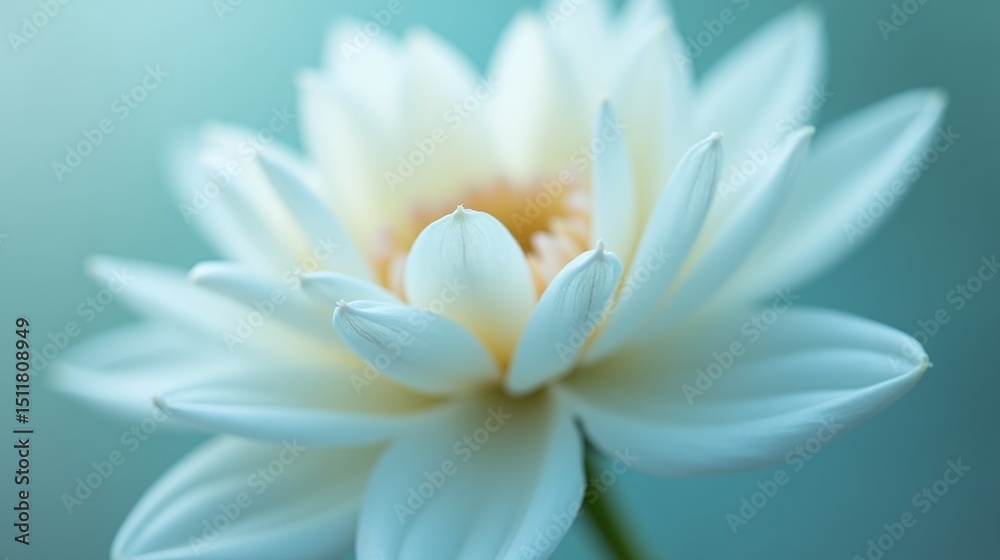 Fototapeta premium A serene, white lotus flower, softly illuminated and delicately captured.