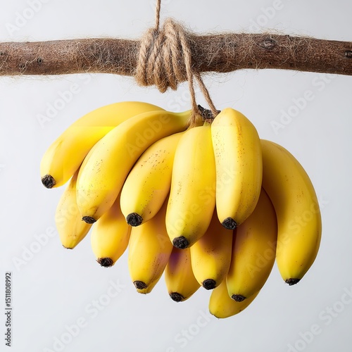 Hanging bananas bunch yellow ripe fruit tropical delicious healthy food nutrition diet snack organic sweet 100
