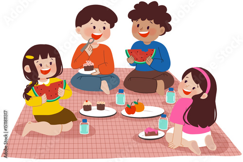 child picnic with friends