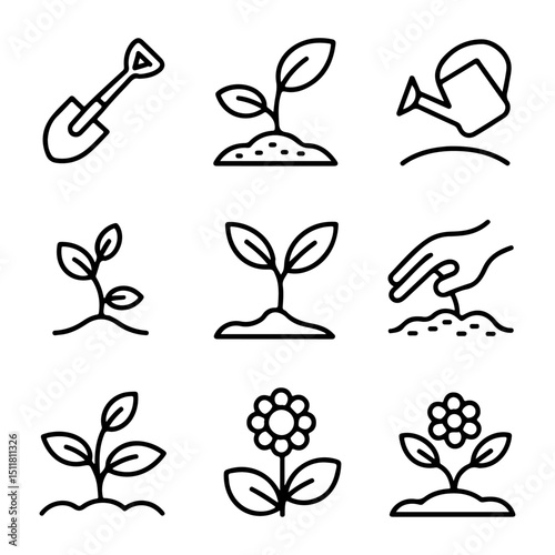 High Quality Gardening Agriculture Line Icon Set