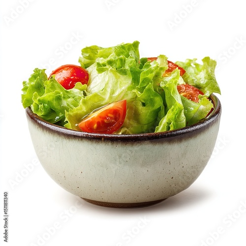 Fresh salad bowl lettuce tomato healthy eating vegetarian diet food photography isolated white background