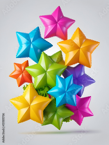 Multicolored inflated figures with no background for text. Polygon. Cute lettuce star. A convex shape. Element.