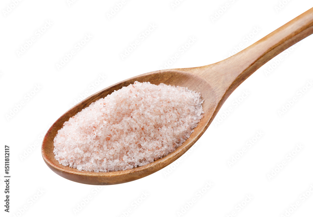 Fine Himalayan salt in a wooden plate on a white background. Isolated Fine Himalayan salt in a wooden plate on a white background. Isolated