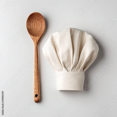 Chef hat and wooden spoon culinary arts cooking tools kitchenware restaurant equipment professional cooking