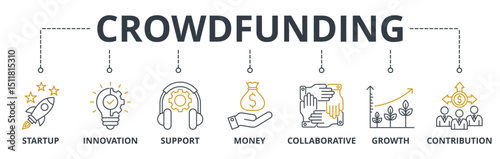 Crowdfunding web banners concept vector illustration with keywords and icons