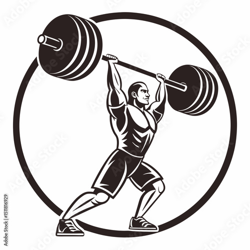 Strong Male Weightlifter Performing Overhead Press Exercise
