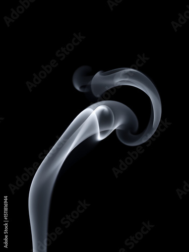 A thin, wispy white smoke tendril curling delicately, isolated on a black background