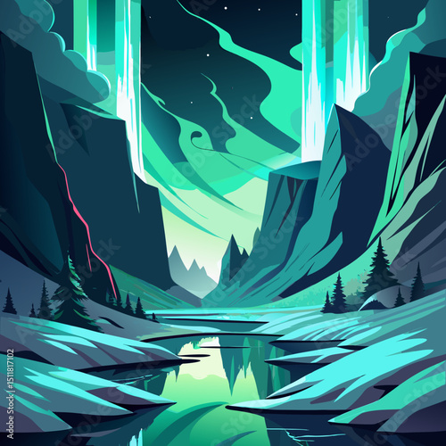 Enchanted Mountain Lake Underneath a Vibrant Aurora Borealis