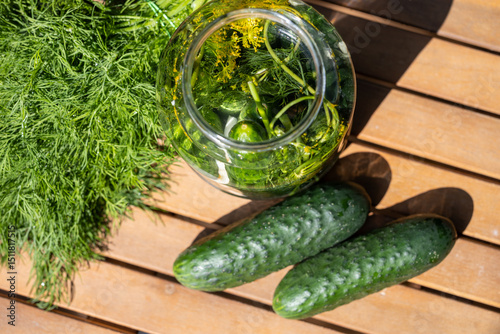 Homemade Pickles Preparation Sunny Day Table
