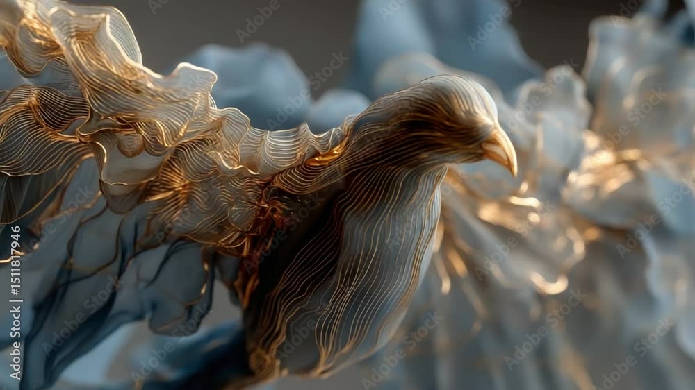 Elegant abstract bird design, flowing lines and gold accents, ethereal and symbolic