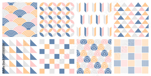 Collection of Japanese seamless patterns, perfect for decorative wallpaper, textiles, and graphic design with traditional oriental motifs.