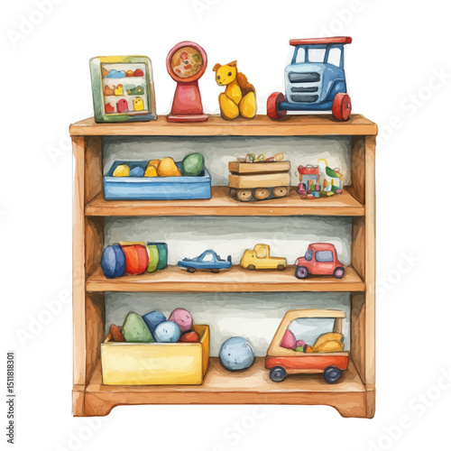 watercolor vector of Toy Shelf, high quality, isolated on a white background.