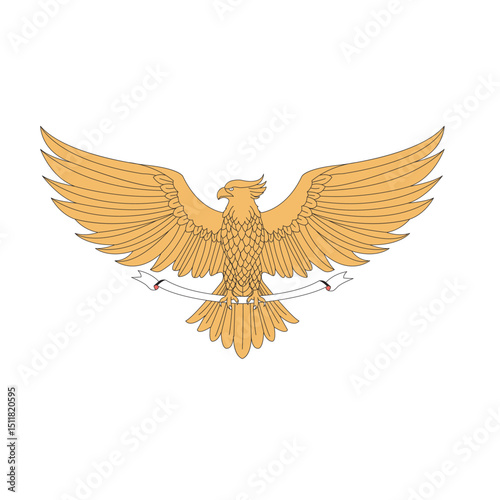 illustration of a garuda bird flapping its wings, clutching a ribbon