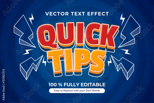 QUICK TIPS editable text effect in bold text in the center of a lightning graphic set on a radial blue background