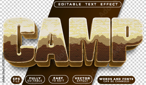 Camp Adventure Hiking  Fully Editable Vector Text File