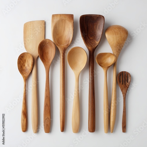 Wooden spoons and spatulas cooking utensils set kitchen tools for baking and food preparation needs