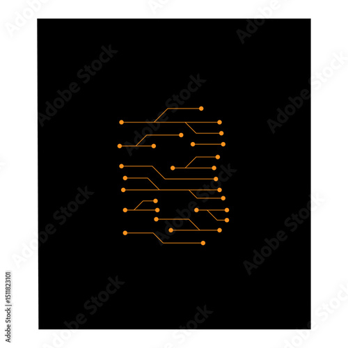 Circuit Lines Nodes Forming Letter Logo Design B 