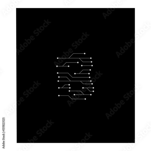 Circuit Lines Nodes Forming Letter Logo Design B 