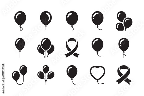 Collection of balloon and ribbon icons for various purposes