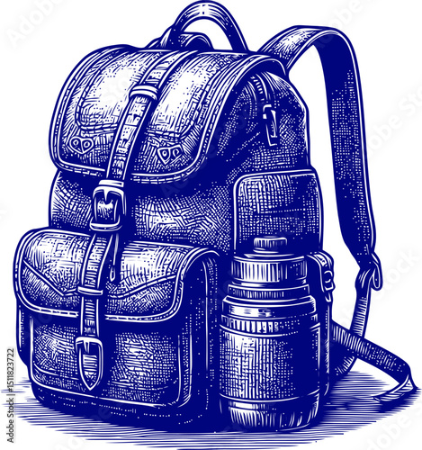 vintage leather bag. suitcase with travel bags. school bag isolated on white. Retro sketch of a hiking backpack. Fashionable travel backpack. camping backpack