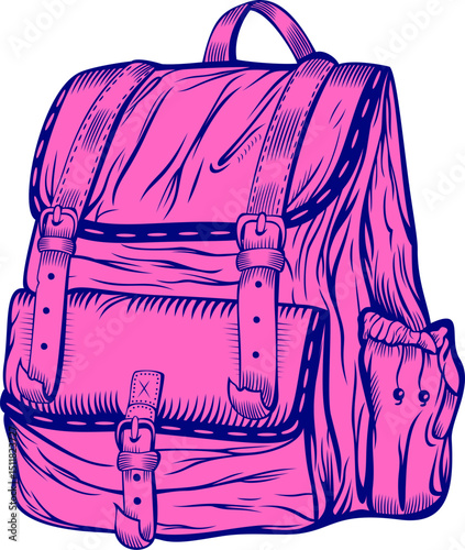  Vector illustration of a travel backpack. Line art vector of a hiking backpack. Hand drawing Schoolbag / school bag backpack icon for apps and websites. Fashion bag