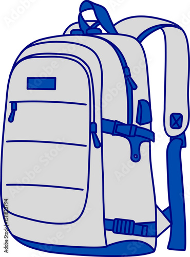  Vector illustration of a travel backpack. Line art vector of a hiking backpack. Hand drawing Schoolbag / school bag backpack icon for apps and websites. Fashion bag