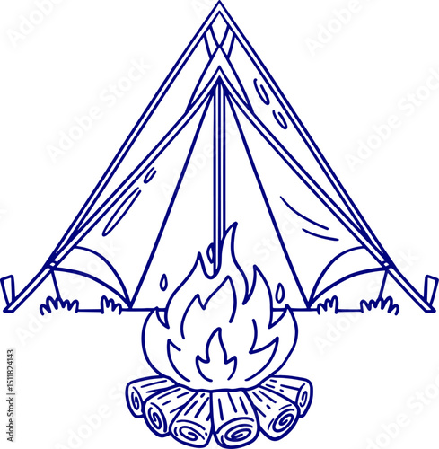 Vector illustration of camping tent with fire