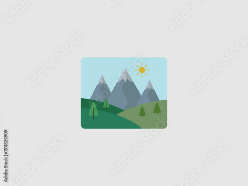 A colorful illustration showing a landscape with mountains