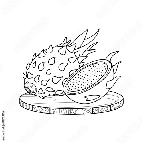 hand drawn vector illustration of a dragon fruit coloring page 