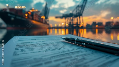 Cargo shipping industry contract signing at sunset for international trade