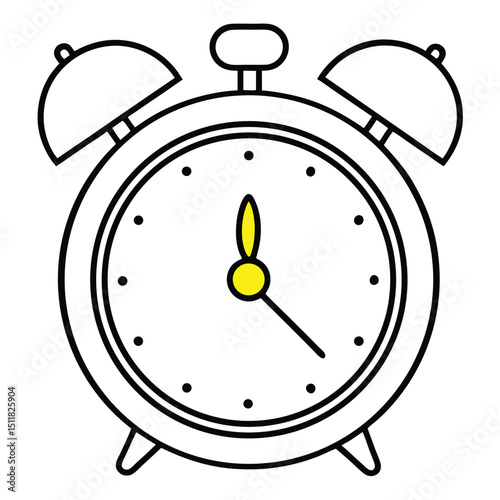 Simple Alarm Clock Illustration with Yellow Hands and Black Outline