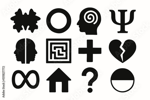 Collection of black silhouette psychology icons including spirals and labyrinths