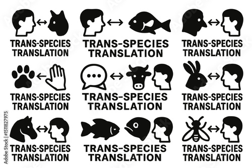 Trans-species translation icons featuring human-animal interactions