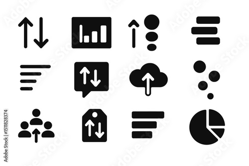 Collection of black business icons for data and communication