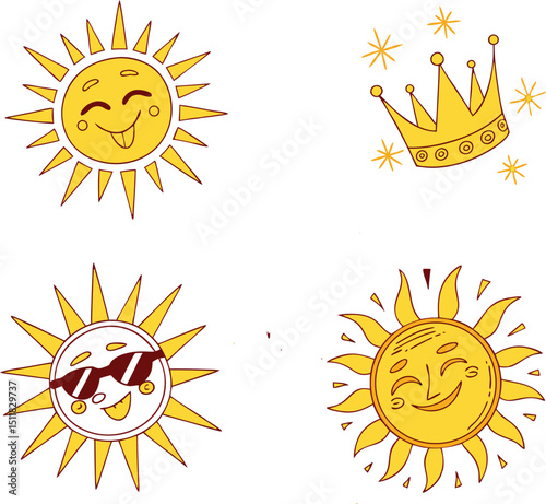 Sun icons set. Hand drawn illustration