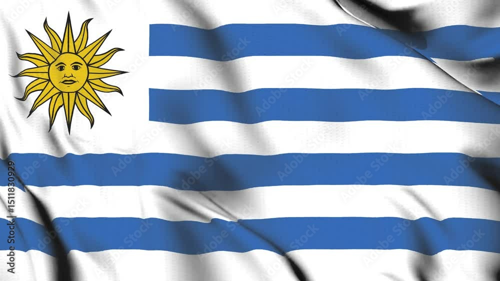 The Uruguay flag waves in the wind.