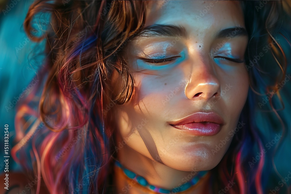 Young woman closing eyes and feeling inner peace and harmony Young woman closing eyes and feeling inner peace and harmony