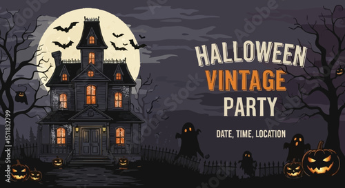 halloween party invitation template card vector illustration
