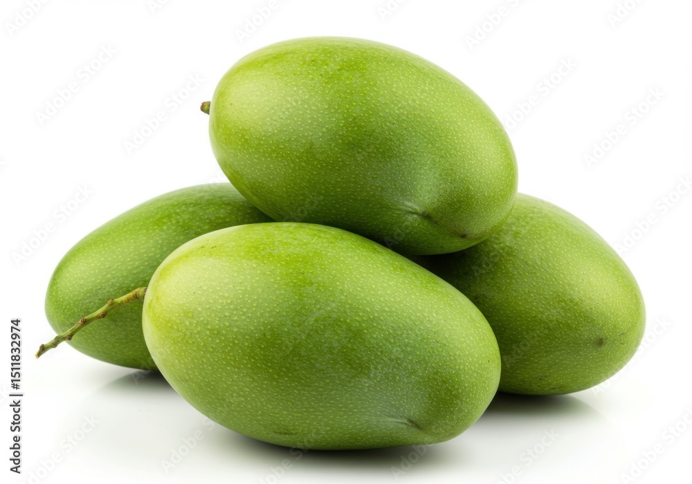 Three green mangoes isolated on white background Three green mangoes isolated on white background