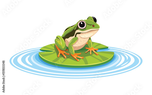 Alert Green Frog on Lily Pad