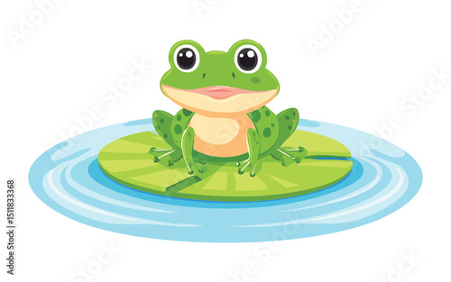 Cheerful Green Frog on Lily Pad