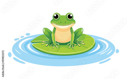 Amusing Green Frog on Lily Pad