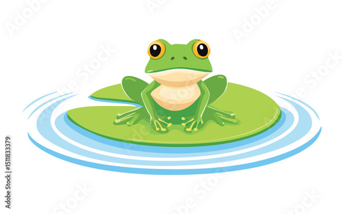 Peaceful Green Frog on Lily Pad