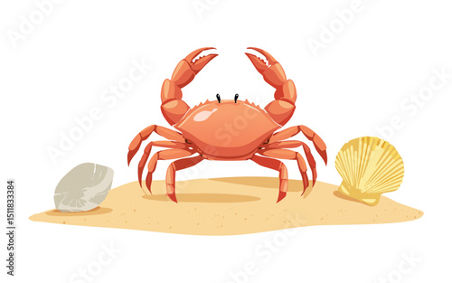 Cute Red Crab on Sandy Beach
