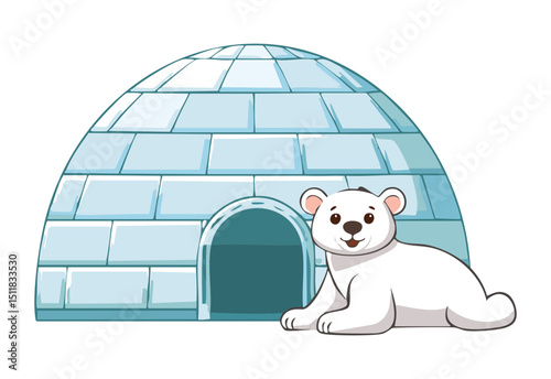 Polar Bear Resting by Igloo