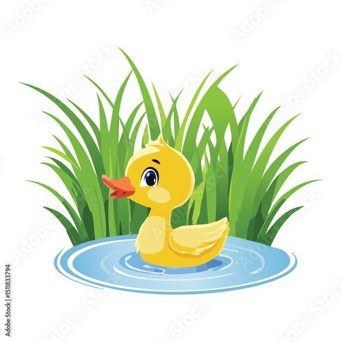 Cute Duckling Swimming in Water