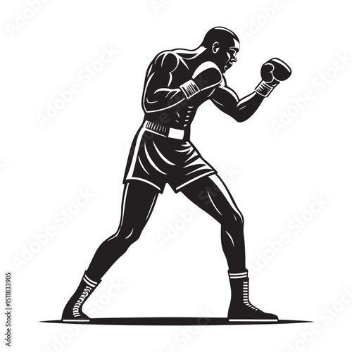 Boxer vector illustration in fighting pose silhouette
