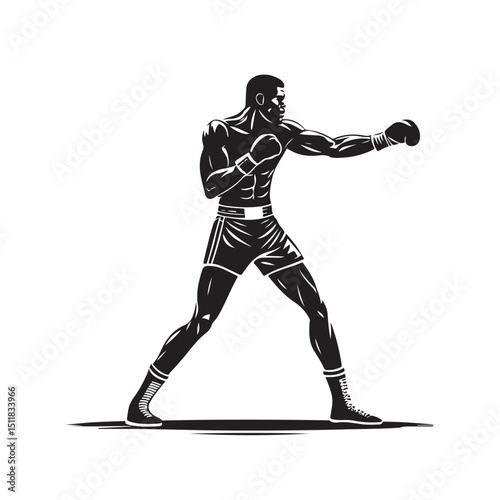 Boxer vector illustration in fighting pose silhouette