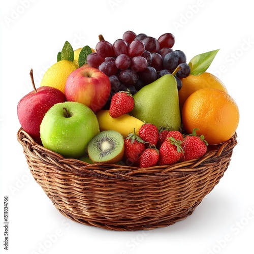 Fresh fruit basket delivery organic healthy food apples oranges grapes strawberries kiwi pear lemon banana