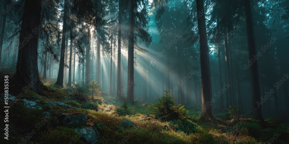 Fototapeta premium Tranquil Forest in Golden Morning Light